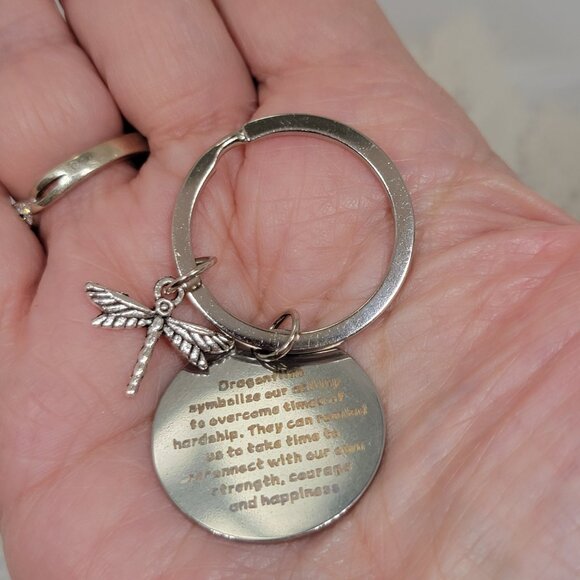 Inspirational Dragonfly Keychain Strength and Courage Silver Tone One Size - Picture 4 of 9